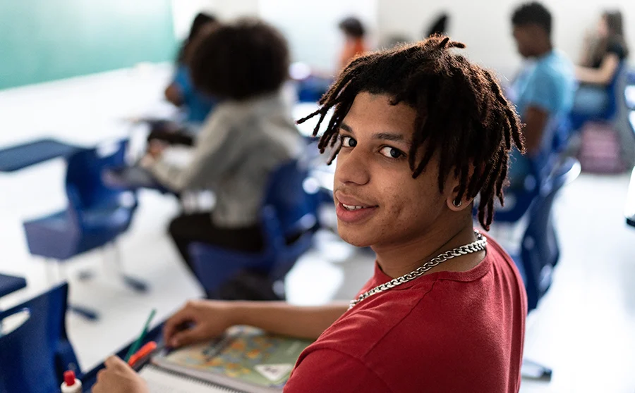 Young man in a classroom